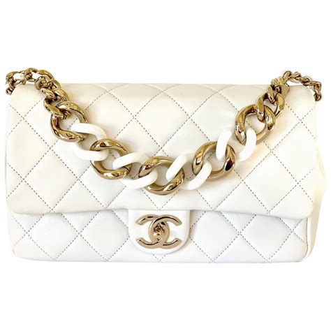 chanel white chain bag|Chanel shoulder bag with chain.